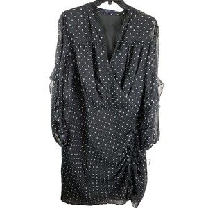 Rachel Rachel Roy Women's 24W Black Polka-Dot Ruffle Sleeve Dress Ruched NEW